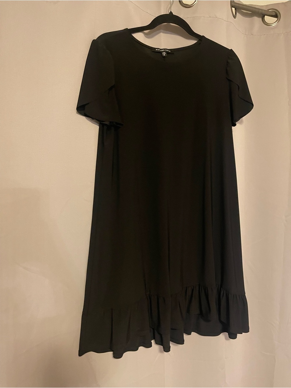 Black Ruffle-Hem Mini Dress with Flutter Sleeves